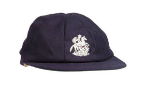 JACK RICHARDS' ENGLAND TOURING TEST CAP, navy blue wool, embroidered St.George & Dragon on front, named inside "C.J.Richards", also endorsed & signed by Australian wicket-keeper Tim Zoehrer. VG condition. [Jack Richards played 8 Tests & 22 ODIs 1981-88]. 