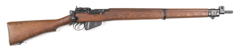 BRITISH ENFIELD NO.4 MKI B/A SERVICE RIFLE: 303 Cal; 10 shot mag; 25.2" barrel; vg bore; std sights & fittings; side rail marked NO4 MKI; G14810 to lhs of receiver ring; sharp profiles & clear markings; 90% original blacked military finish remains; g. ori