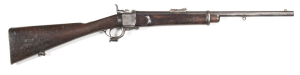 ALTERED PATT N.S.W. ISSUE HALF STOCKED ALEXANDER HENRY CARBINE: 450x577 Cal; 22" barrel; g. bore; std sights with HENRY'S PATENT RIFLING marked forward of the breech; action marked W.R.A. & A CO. 1871.; g. profiles with slight wear to action markings; blu