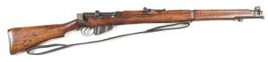 LITHGOW SMLE MKIII* B/A SERVICE RIFLE: 303 Cal; 10 shot mag; 25.2" barrel; g. bore; std sights & fittings; receiver ring marked M.A. LITHGOW SMLE III* & dated 1943; g. profiles & clear markings; blue/grey finish to all metal; g. stock with minor bruising;