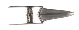 INDIAN KATAR, C.1840: of v. small proportions for a child; 5" double edged blade with a silvery grey patina, central rib & armour piercing point; plain characteristic form with a grey patina; n/s; f to g. cond. L/R