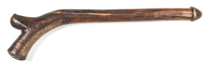 LARGE TRADITIONAL FIJIAN RIFLE STOCK SHAPED WOODEN WAR CLUB: 90cm o/all length; of heavy proportions; brown aged patina; g. cond. C.1900