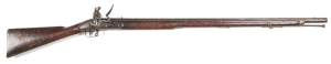 EAST INDIA Co BAKER PATTERN FLINTLOCK MUSKET: .76" Cal; 39" round barrel with JPR/EXR/41 export stamp, breech with British &proofs & EICo bale mark; f bore; std front & rear sights; borderline engraved rounded lock with 1810 to tail, rampart lion & crown/