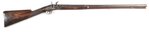 BRITISH 1/2 STOCK PELLET LOCK FOWLER by REYNOLDS: 15 bore; 30" rnd to oct 3 stage barrel, 2 gold bands at breech & THOMAS REYNOLDS gold poincions & engraved drum to accept pellet primer; exc bore, bead front sight; flush fit flat lock engraved with wide b