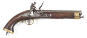 E.I.Co F’LOCK LANCER PISTOL: 650 Cal 9" barrel with THE GUNMAKER'S COMPANY LONDON proofs to the breech; f. bore; Rampant Lion trade mark of E.I.Co to lock plate & fitted with a re-inforced cock & semi-rainproof pan; mellow brass regulation furniture, fain