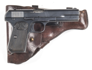 F.N. BROWNING MOD 1903 S/A PISTOL: 9mm Bayard; 7 shot mag; 127mm barrel; vg bore; std sights & fittings; F.N. address to lhs of slide; sharp profiles & clear markings; 97% original matt blue/blacked finish remains with minor marks to grip frame & under th