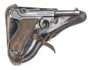 GERMAN WWI ERFURT P08 LUGER S/A SERVICE PISTOL: 9mm; 8 shot mag; 102mm (4") barrel; vg bore; std sights & fittings; 1918 date to the breech; Imperial crown & ERFURT to the toggle; g. profiles & clear markings; 75% original blue/blacked finish remains with