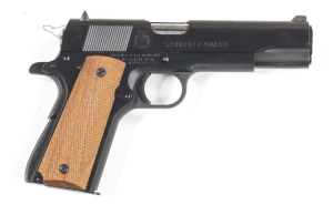 SPRINGFIELD 1911-A1 S/A PISTOL: 45 ACP; 7 shot mag; 127mm (5") barrel; std sights & fittings; MODEL 1911-A1 CAL 45 to lhs of slide, rhs SPRINGFIELD ARMORY & Trade mark; pistol is unfired & new with a full black finish, fine chequered walnut grips; gwo & N