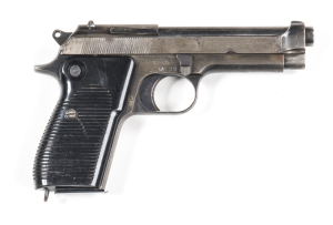 EGYPTIAN MAADI HELWAN S/A PISTOL: 9mm; 8 shot mag; 114mm (4½") barrel; f. bore; std sights; lhs of slide marked HELWAN 9MM ARE; FARSI script to rhs; grey finish to slide & rhs of frame; blue/grey to lhs; g. wrap around reeded black plastic grips; gwo & f 