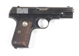 COLT MODEL 1903 HAMMERLESS S/A POCKET PISTOL: 32 Rimless Cal; 8 shot; 92mm (3¾") barrel; g. bore; std sights; COLT address, Patents & Rampant Colt Trade mark to lhs of slide; rhs COLT AUTOMATIC CALIBRE 32 RIMLESS SMOKELESS; g. profiles & clear markings; t