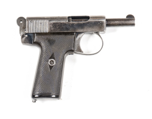 WEBLEY & SCOTT MODEL 1908 METROPOLITAN POLICE S/A POCKET PISTOL: 32 ACP; 7 shot mag; 89mm (3½") barrel; g. bore; std sights; WEBLEY & SCOTT address & CAL markings to lhs of slide; MADE IN ENGLAND to rhs of slide; slight wear to profiles & clear markings; 