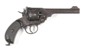 WEBLEY & SCOTT MKV SERVICE REVOLVER: 450/455 Cal; 6 shot fluted cylinder; 153mm (6") barrel; g. bore; std sights; Webley Patents & winged bullet trade mark to lhs of frame; DáD 703 to back strap; vg profiles & clear markings; blue/plum finish to all metal