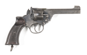 ENFIELD NO.2 MKI* SERVICE REVOLVER: 38 Cal; 6 shot fluted cylinder; 127mm (5") barrel; g. bore; std sights; Cal markings to barrel; rhs of frame marked ENFIELD with ROYAL CYPHER NO2 MKI* & dated 1941; slight wear to profiles & markings; blue/grey finish t