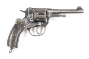 RUSSIAN NAGANT MODEL 1896 SINGLE ACTION SERVICE REVOLVER: 7.62 Cal; 7 shot gas seal cylinder; 114mm (4½ ") barrel; f. bore; std sights, Cyrillic address, markings & 1914 date to lhsof frame; wear to profiles; clear markings; grey finish to barrel, frame &