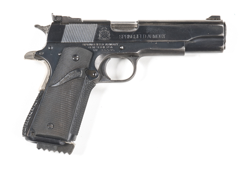 SPRINGFIELD ARMORY MODEL 1911-A1 S/A PISTOL: 45 ACP; 7 shot mag; 127mm (5") barrel; g. bore; std sights; SPRINGFILD ARMORY & Trade mark to rhs of slide; lhs has MODEL 1911-A1 CAL 45; g. profiles & clear address; 75% original blue finish remains; g. Signat