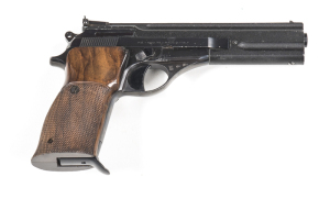 BERETTA MOD 76 TARGET S/A PISTOL: 22 LR; 10 shot mag; 150mm (5 7/8") barrel; g. bore; std sights & address to lhs of slide; MOD 76 MADE IN ITALY to rhs; sharp profiles & clear markings; 97% original blacked finish remains with most losses to top & front o