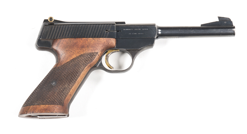 F.N. BROWNING CHALLENGER S/A TARGET PISTOL: 22 Cal long rifle; 10 shot mag; 150mm (5 7/8") barrel; g. bore; std sights & F.N. address to lhs of frame; rhs has Cal markings & Browning Patent; sharp profiles & clear markings; 95% original blue finish remain