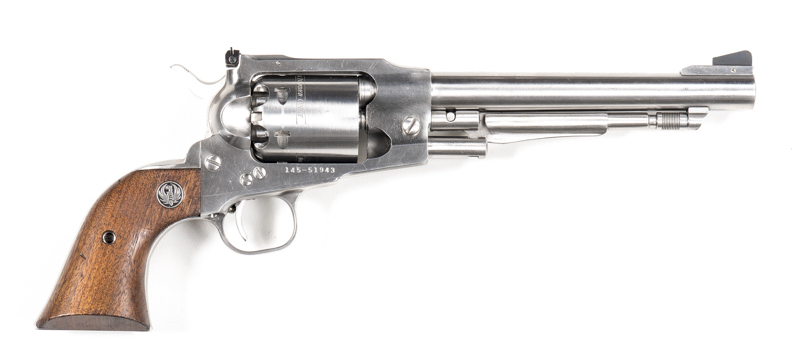 RUGER OLD ARMYSTAINLESS STEEL PERCUSSION REVOLVER: 44ML; 6 shot non-fluted cylinder; 190mm (7½") barrel; exc bore; unfired; std sights; Ruger address to barrel & RUGER OLD ARMY to lhs of frame; satin finish to all metal with a few minor marks; exc Ruger w