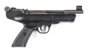 WEBLEY & SCOTT HURRICANE AIR PISTOL: 177 Air; s/shot; 200mm (7 7/8") barrel; g. bore; std sights & Webly & Scott markings; sharp profiles & clear markings; 98% original black finish remains; exc black chequered plastic grips gwo & vg+ cond. #153732 Pre ’4