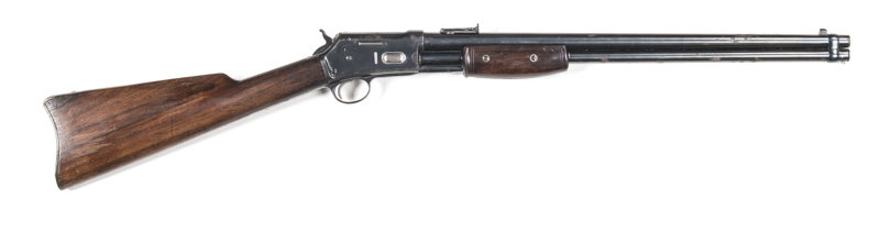 COLT LIGHTNING MEDIUM FRAME P/A SADDLE RING CARBINE: 38 Cal; 12 shot tube mag; 20" barrel; g. bore; std sights, saddle ring & two line Hartford address to barrel; no visible Rampant Colt Trade mark to lhs of action; 85% period re-blue finish remains with