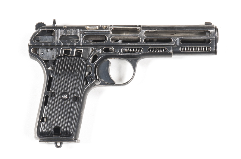 SCARCE POLISH TOKAREV SKELETONISED TT33 S/A SERVICE PISTOL FOR INSTRUCTIONAL PURPOSES: 7.62x25 Cal; 8 shot mag; 114mm (4½”) barrel; g. bore; std sights & fittings; rhs of barrel, slide, frame & grips all cut-away to reveal all the workings parts; vg profi