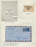 AUSTRALIA: Aerophilately & Flight Covers: 1963 MIPEX First Hovercraft Mail: study on exhibit pages with Ted Roberts' accepted artwork for the MIPEX illustrated souvenir cover, artwork proof & intaglio of the commemorative 'BP' cachet which was applied to - 7