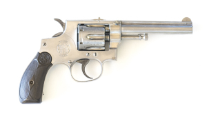 SMITH & WESSON HAND EJECTOR MODEL OF 1896 REVOLVER: 442 S&W; 6 shot swing out fluted cylinder stamped with SMITH & WESSON, address & patent dates; 106mm (4¼") barrel; f to g bore; std sights; S&W trade mark to rhs of frame; g. profiles & clear markings; p