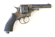 ENGLISH WEBLEY R.I.C. C/F REVOLVER: 442 Cal; 6 shot fluted cylinder; 114mm (4½") ovate barrel; f to g bore; std sights, P. WEBLEY & SON, LONDON & BIRMINGHAM address to top strap; winged bullet trade mark & WEBLEY'S R.I.C. NO1 442 CF to lhs of frame & JAME