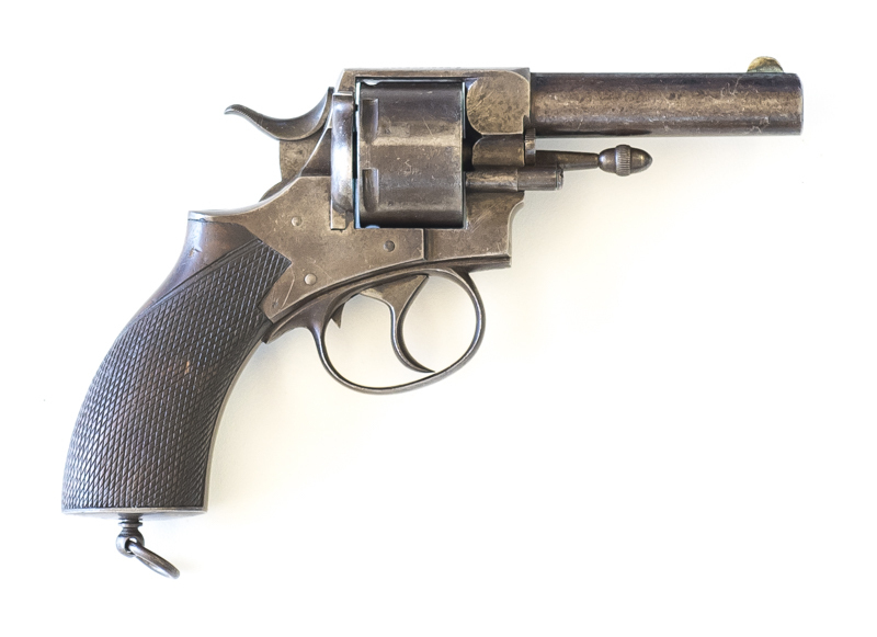 ENGLISH WEBLEY R.I.C. C/F REVOLVER: 442 Cal; 6 shot non fluted cyl; 102mm (4") ovate barrel; f to g bore; std sights; P. WEBLEY & SON BIRMINGHAM address to top strap; winged bullet trade mark & WEBLEY'S RIC NO1 442 C.F. to lhs of frame; g.profiles, clear