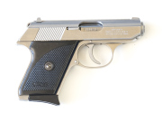 WALTHER TPH S/A POCKET PISTOL: 22 Cal; 8 shot mag; 68mm (2¾") barrel; g. bore; std sights; Walther banner & UNDER LICENCE MADE IN USA to slide; sharp profiles & clear markings; Duralumin frame with a polished finish & minor scratches; fitted with black ch