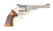 SMITH & WESSON MOD.66 STAINLESS STEEL REVOLVER: 357 magnum; 6 shot fluted cylinder; 153mm (6”) barrel; exc bore; std sights, SMITH & WESSON & Calibre markings to barrels; S&W trade mark & address to rhs of frame; sharp profiles & clear markings; vg polish