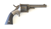 U.S. L.W. POND S/ACTION R/F BELT REVOLVER: 32RF; 6 shot non-fluted cylinder; 102mm (4") oct barrel with L.W. POND WORCESTER MASS to top barrel flat; fair bore; plain iron frame, b/strap & spur trigger; slight wear to profiles & barrel address; sml bruisin