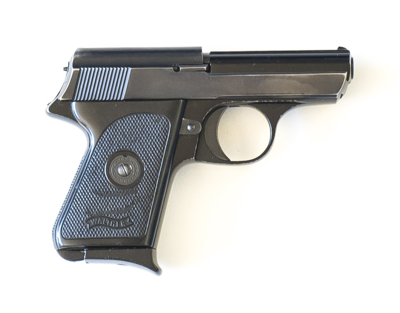 WALTHER MOD. TP S/A POCKET PISTOL: 6.35 Cal; 8 shot mag; 63mm (2½") barrel; g. bore; std sights; Walther banner & Cal markings to lhs of slide; retaining 95% original blacked finish; exc Walther chequered black plastic grips; gwo & exc cond. Comes with or