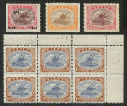 PAPUA: 1916-36 mint selection with lots of varieties incl. Bicolours 1½d blk.6 (MUH) with 3 varieties, 2d "Wmk Crown to right of A" pair, both with varieties, 2/6d (3) all with varieties, 'ONE PENNY' on 2d blk.4, two units affected by "Heavy printing", 3d - 4