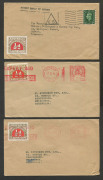 AUSTRALIA: Revenues: 1924-61 inward covers with Customs Duty issues added: USA 1924 1c Envelope from New York with 1c on ½d tied by 'CANCELLED" handstamp and 1961-62 covers from London with meter cancels, both with ½d added tied by 'EXPERT AID/EXPORT TRA - 2