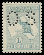 AUSTRALIA: Kangaroos - First Watermark: 1/- Pale Green, perforated Small OS, well centred, MUH BW:30Aba; SG.O25. (Not priced **).
