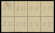 AUSTRALIA: KGV Heads - Small Multiple Watermark Perf 13½ x 12½: 1d Green, perforated OS Plate 1 block of (8) [R49-52/55-58] comprising four Die I-II pairs BW:81(1)ic, one Die 1 unit with a hinge remainder, otherwise unmounted, Cat $2200+.  Provenance: Th - 2