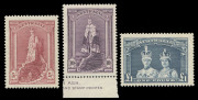 AUSTRALIA: Other Pre-Decimals: 1937-49 Robes Thick paper issue: 5/- & 10/- Authority Imprint blocks of 4 MUH/MLH plus the set of 3 singles to £1 MUH. (11). - 2