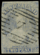 NEW ZEALAND: 1862-63 (SG.83) No Watermark Pelure Paper 2d pale ultramarine, margins largely complete (just shaved at upper-left), well struck Bars '7' cancel, Cat.£800. Fine and rare. BPA Certificate (1937).