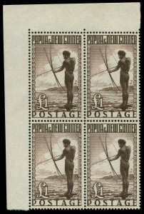 PAPUA NEW GUINEA: 1952 (SG.1-15) ½d to £1 Pictorials set in marginal blocks of 4, fresh MUH and scarce thus, (60).