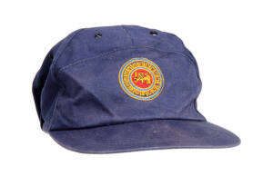 MUTTIAH MURALITHARAN'S SRI LANKA CRICKET CAP, baseball-style, blue with embroidered Sri Lankan Lion logo on front, signed inside by Muttiah Muralitharan. Good match-used condition. [ Muttiah Muralitharan played 133 Tests & 341 ODIs 1992-2011].