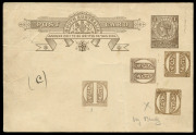 SOUTH AUSTRALIA - Postal Stationery: POSTAL CARDS: 1899-1905 1d dark brown postal card, local Die (with spur at lower R corner), overprinted with an ornate square design in four different shades of brown. Annotations incl. manuscript "(c)' and "try Black
