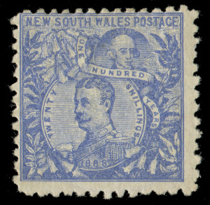 NEW SOUTH WALES: 1890 (SG.264) 20/- cobalt-blue, perf.10. Fresh Mint. Cat.£500.