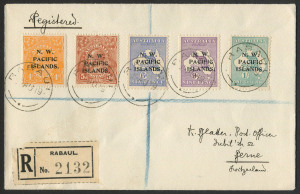 NEW GUINEA - 'N.W./PACIFIC/ISLANDS' Overprints: 1919 (Aug.19) Rabaul registered "Blatter" cover to Switzerland via Sydney with NWPI overprinted KGV 4d & 5d plus Roos 6d, 9d & 1/- all tied by RABAUL datestamps, black on white registration label, fine cond