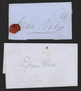 TASMANIA - Postal History: 1883 & 1886 railway entires (letter bills) from Epping Forest or Tunnack to Green Ponds with Type H or J Sorting Marks, the latter with red Crown Seal of Tunnack incorrectly spelt "Tumack" of which very few are known. (2)