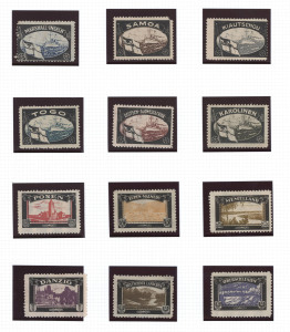 GERMAN COLONIES: CINDERELLAS: mourning "stamps" for lost Colonies or Former Occupied Territories, "Samoa" with short corner, with or without gum. (12).