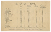 LINDFIELD CRICKET CLUB, SUSSEX: Great Britain Half-Penny postal card printed on the reverse for the "L.C.C. - 1871" with a list of the  registered players, the number of runs they had made, their batting averages, times not out and the largest number of c