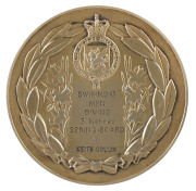 1958 British Commonwealth Games in Cardiff, gold winner's medal, '1958 VI.British Empire and Commonwealth Games, Cardiff, Wales', 55mm diameter, gold-plated hallmarked silver, engraved on reverse 'SWIMMING / MEN / DIVING/ 3 Metres / SPRING-BOARD/ 1st / KE - 2