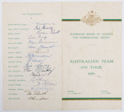 AUSTRALIA IN ENGLAND 1961: Two examples of the official "Programme of Matches" cards, both signed by all the players; an official team sheet signed by all the players (except Ken Mackay) and Webb and Steele; and a printed team photograph with printed play - 3