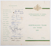 AUSTRALIA IN ENGLAND 1961: Two examples of the official "Programme of Matches" cards, both signed by all the players; an official team sheet signed by all the players (except Ken Mackay) and Webb and Steele; and a printed team photograph with printed play - 4